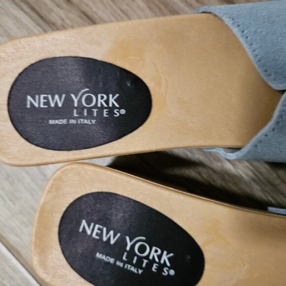 New York Lites wooden Sandal in gray suede leather sandals clogs  size 10 - Picture 5 of 17